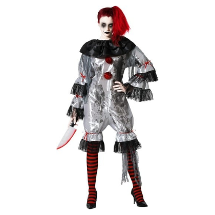 Disfraz Halloween Payasa Macabra Gris Adulto Mujer, Inspirado en Pennywise